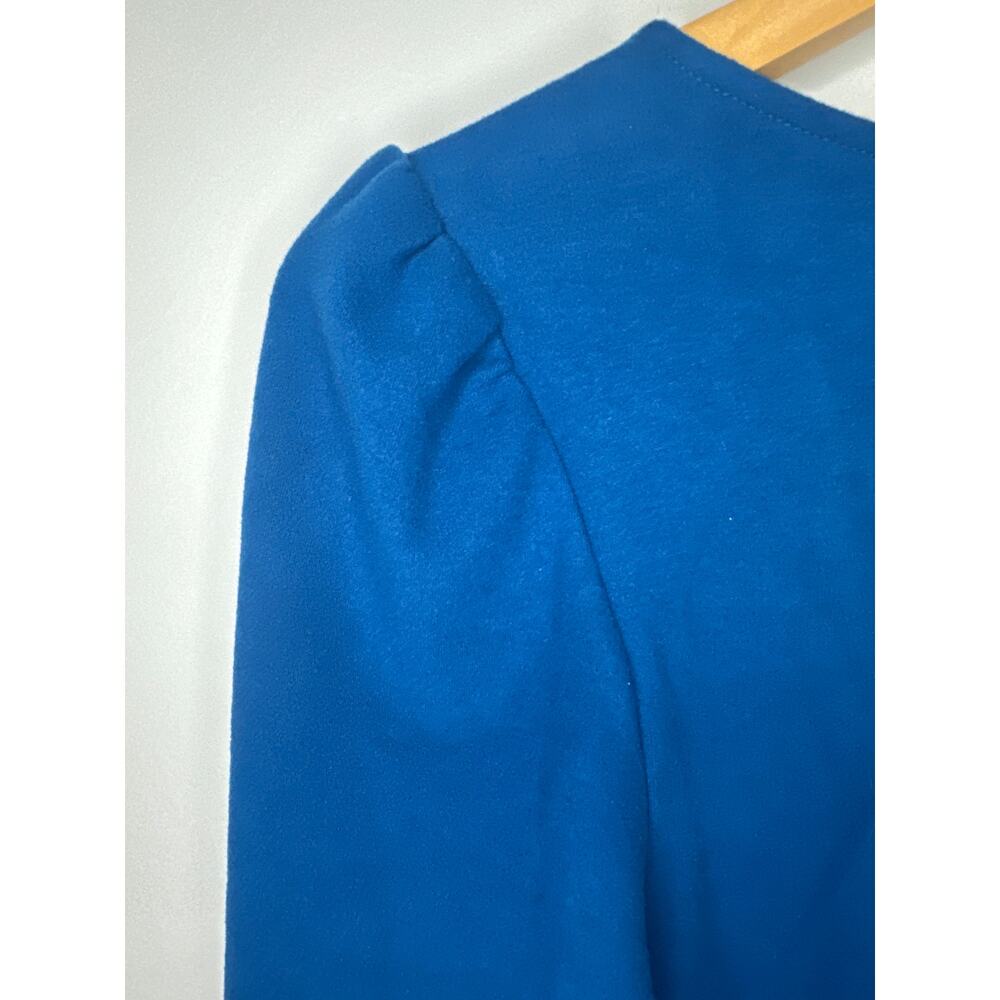 FRNCH Raissa Top Long Sleeve Blue Size M Cut Out Back Puff Sleeve Button Close - Picture 6 of 9
